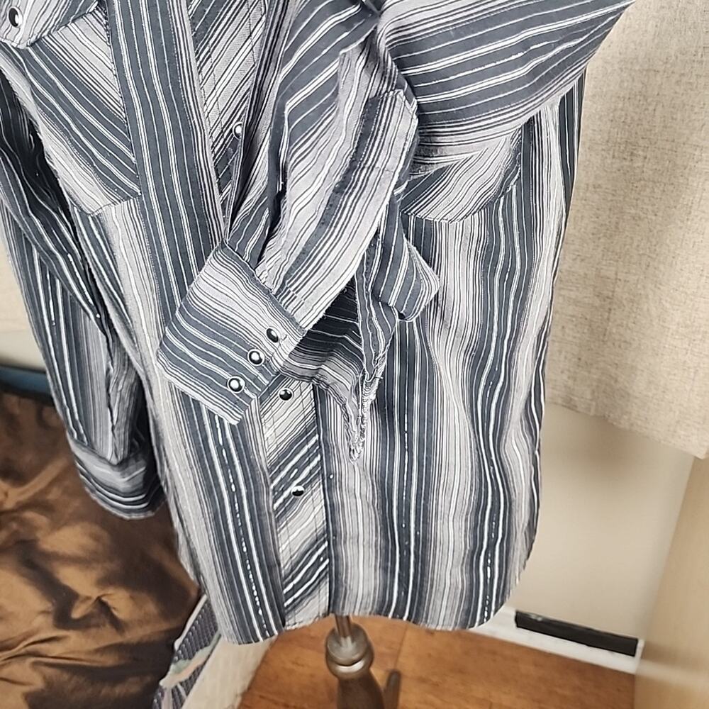 Wrangler Shirt Mens L Western Fashion Snap Black Silver Striped Long Sleeve - Picture 5 of 8